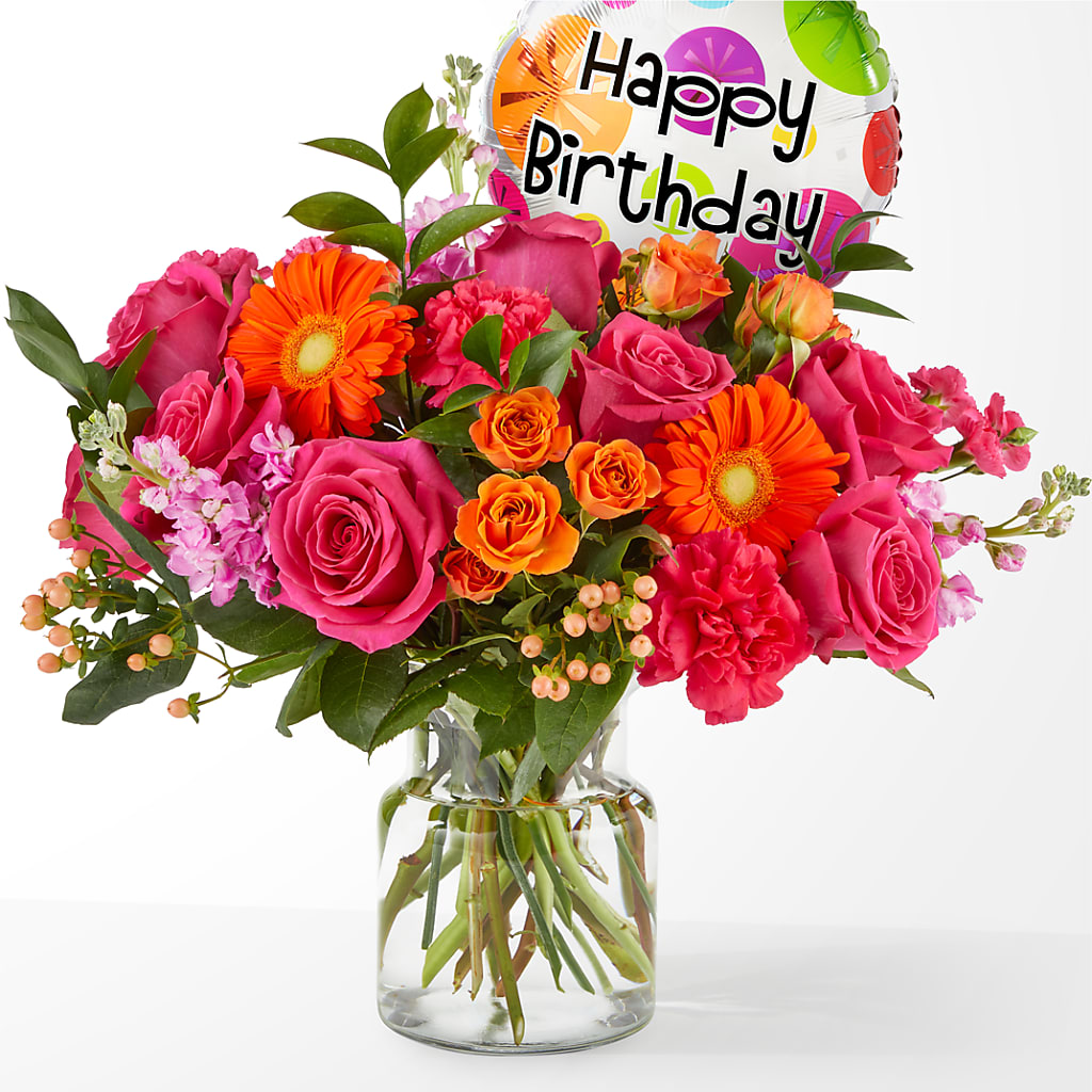 Fiesta Bouquet with Birthday Balloon – GORDILLO'S FLOWERS AND GIFTS LLC, Mishawaka IN