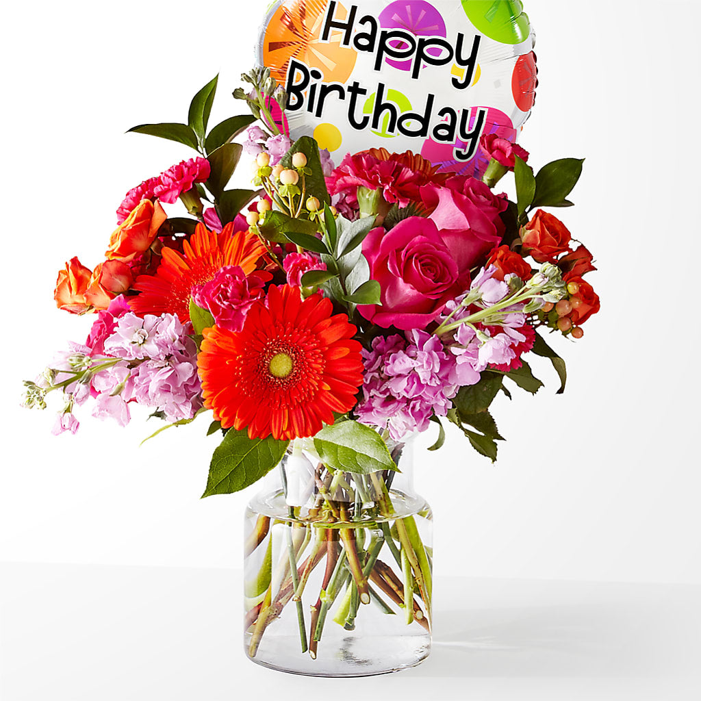 Fiesta Bouquet with Birthday Balloon – GORDILLO'S FLOWERS AND GIFTS LLC, Mishawaka IN