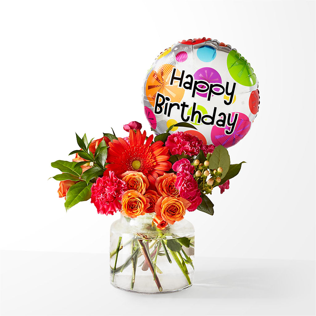 Fiesta Bouquet with Birthday Balloon – GORDILLO'S FLOWERS AND GIFTS LLC, Mishawaka IN
