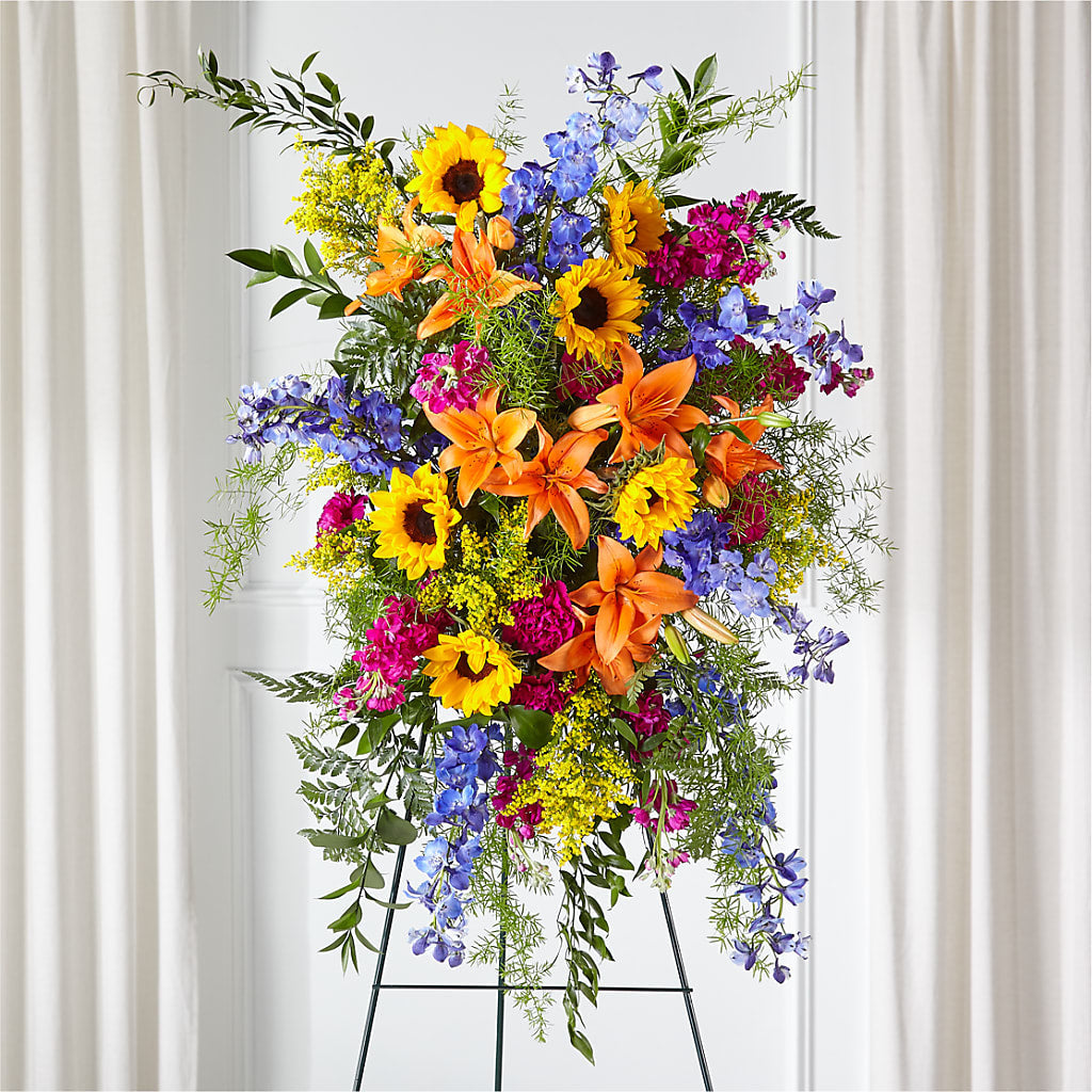 Sunlit Memories Standing Spray (Standard) – GORDILLO'S FLOWERS AND GIFTS LLC, Mishawaka IN