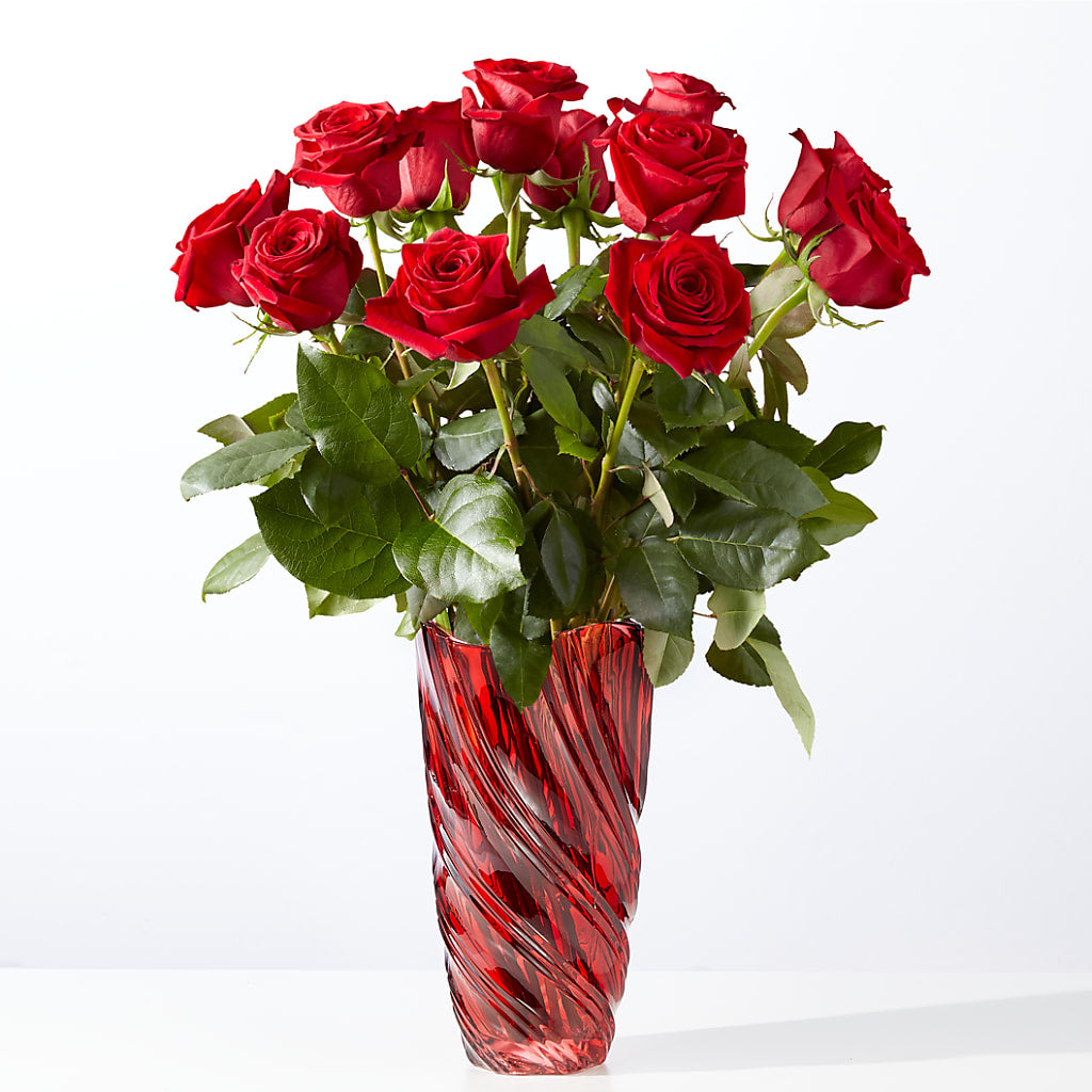 Classic Love Red Rose Bouquet with Luxe Swirl Vase – GORDILLO'S FLOWERS AND GIFTS LLC, Mishawaka IN