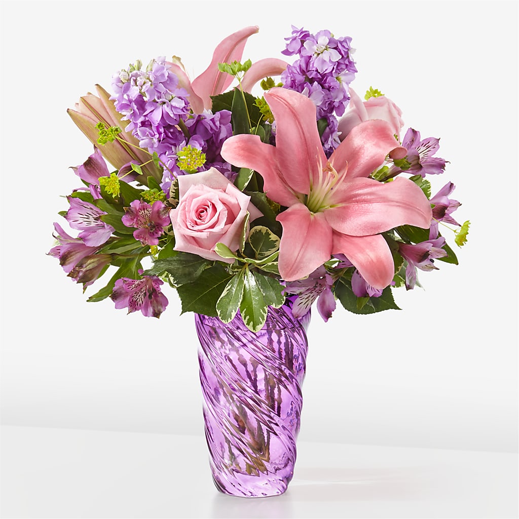 Precious Petals Bouquet with Luxe Swirl Vase – GORDILLO'S FLOWERS AND GIFTS LLC, Mishawaka IN