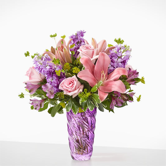 Precious Petals Bouquet with Luxe Swirl Vase – GORDILLO'S FLOWERS AND GIFTS LLC, Mishawaka IN