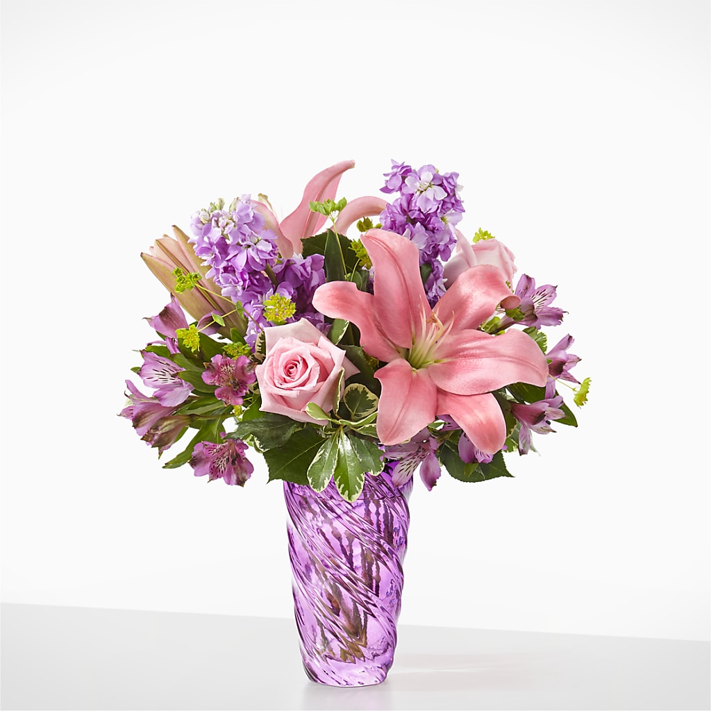 Precious Petals Bouquet with Luxe Swirl Vase – GORDILLO'S FLOWERS AND GIFTS LLC, Mishawaka IN
