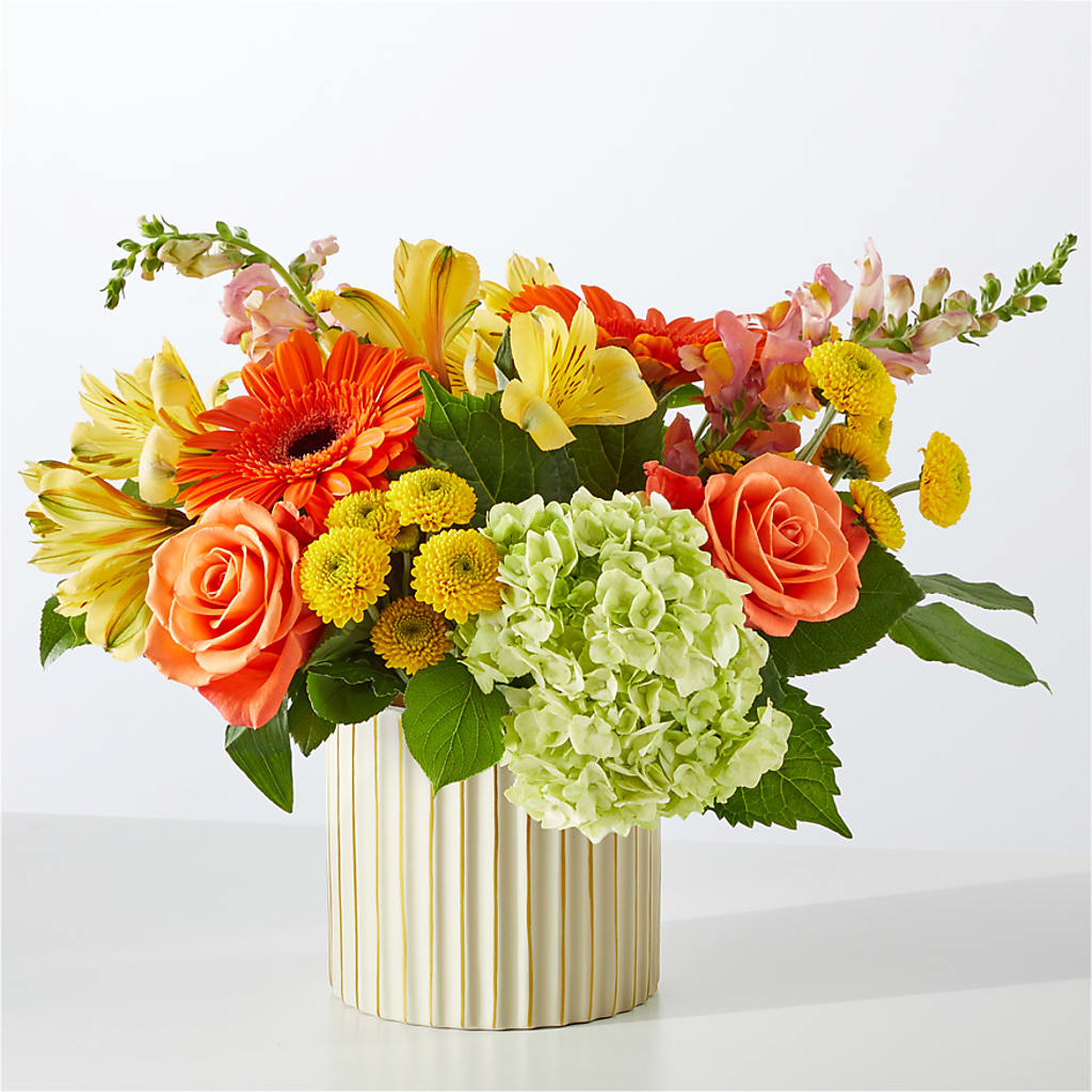 Autumn Sunshine Bouquet with Ivory Vase – GORDILLO'S FLOWERS AND GIFTS LLC, Mishawaka IN