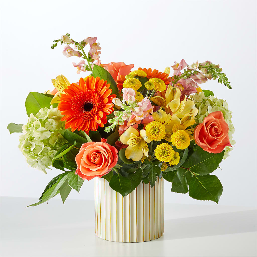 Autumn Sunshine Bouquet with Ivory Vase – GORDILLO'S FLOWERS AND GIFTS LLC, Mishawaka IN