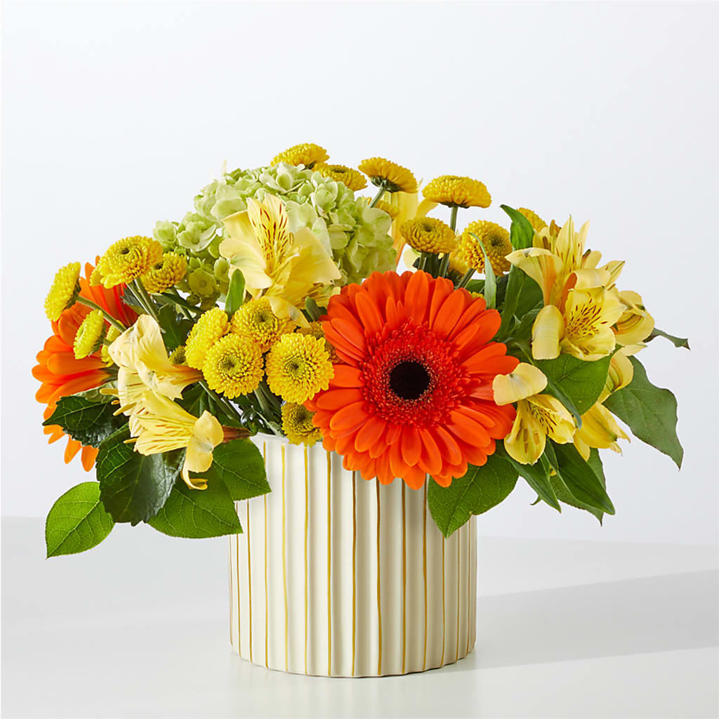 Autumn Sunshine Bouquet with Ivory Vase – GORDILLO'S FLOWERS AND GIFTS LLC, Mishawaka IN